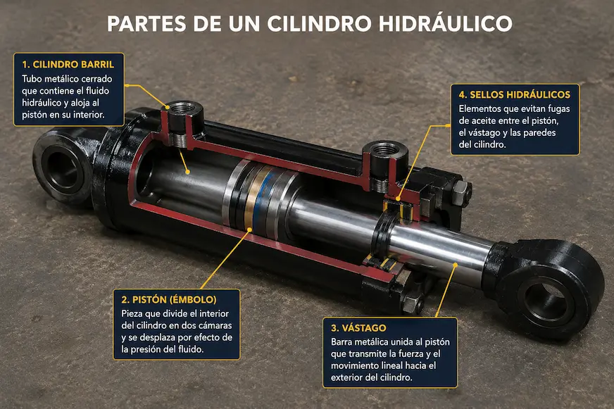 partes de un cilindro hidraulico